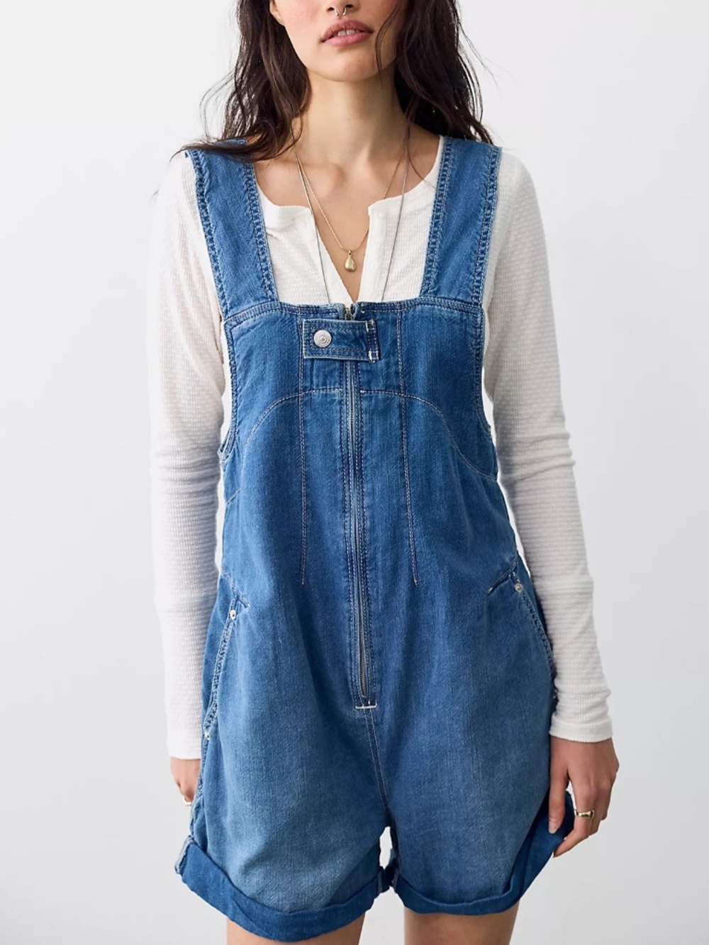 Free People Jude Shortalls - Mid Indigo